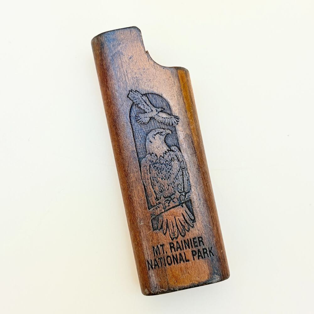 Lighter Holder Wood Mt Rainier National Park Wayne Carver Eagle Vintage USA